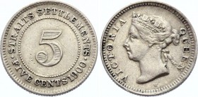 Straits Settlements 5 Cents 1900 H
KM# 10; Victoria. Heaton, Mintage 400,000. Silver, XF. Key date for this type.