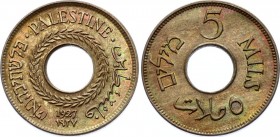 Palestine 5 Mils 1927
KM# 3; CuNi. UNC. Rare in this condition.