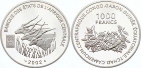 Central African States 1000 Francs 2002
KM# 24; Silver Proof; "Introduction Euro"; Mintage 500 Pcs Only!