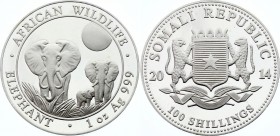 Somalia 100 Shillings 2014
Silver (.999) 31.10g 38.4mm; Wildlife - African Elephant