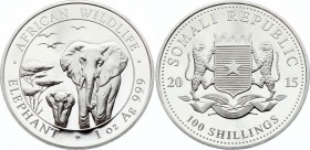 Somalia 100 Shillings 2015
Silver (.999) 31.10g 38.4mm; Wildlife - African Elephant