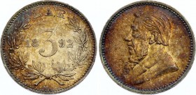 South Africa 3 Pence 1892 ZAR
KM# 3; Silver, AUNC. Nice toning. Remains of mint luster.