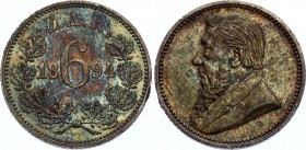 South Africa 6 Pence 1894 ZAR
KM# 4; Silver, AUNC. Nice toning. Remains of mint luster.