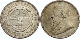 South Africa 2 Shillings 1894 ZAR
KM# 6; Silver, XF-AU. Nice toning. Remains of mint luster.