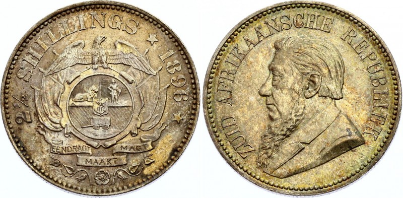 South Africa 2-1/2 Shillings 1896 ZAR
KM# 7; Silver, AUNC. Nice toning.