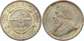 South Africa 2 Shillings 1897 ZAR
KM# 6; Silver, AUNC. Remains of mint luster.