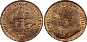 South Africa 1 Penny 1936
KM# 14.3; George V. UNC. Red copper.