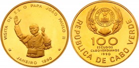 Cape Verde 100 Escudos 1990
KM# 25b; Papal Visit. Gold (.900), 33.4g. Proof.