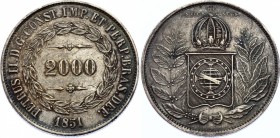 Brazil 2000 Reis 1851
KM# 462; Silver; Pedro II; XF