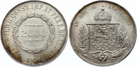 Brazil 2000 Reis 1856
KM# 466; Silver; Pedro II; XF