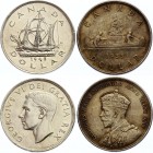 Canada Lot of 2 Coins 1 Dollar 1935 - 1949
Silver; Various Dates & Motives