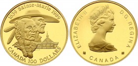 Canada 100 Dollars 1989
KM# 169; Saint-Marie - 350th anniversary of the first European settlement in Ontario. Gold (.583), 13.33g. Mintage 64,000. Pr...