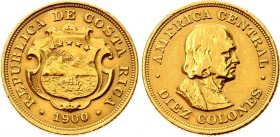 Costa Rica 10 Colones 1900
KM# 140; Gold (.900), 7.78g. XF.