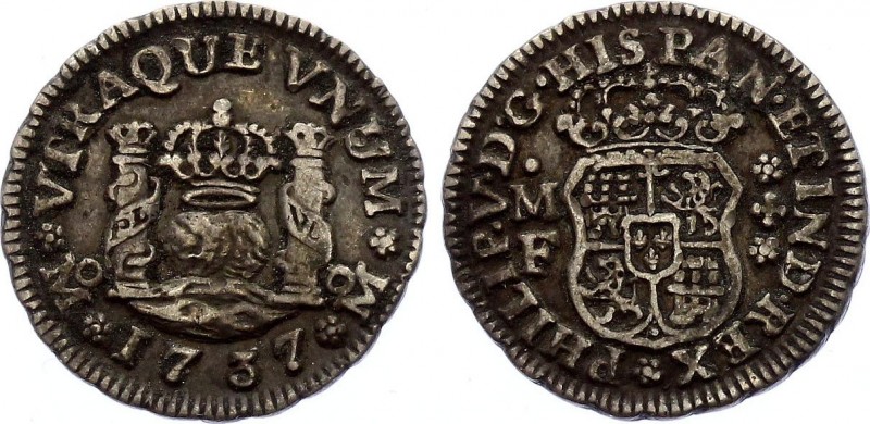 Mexico 1/2 Real 1737 Mo MF
KM# 65; Philip V. Pillar type. Silver, XF.