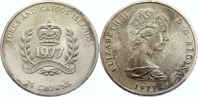 Turks and Caicos Islands 25 Crowns 1977
KM# 19; Silver (.925) 43.75g 47mm; UNC