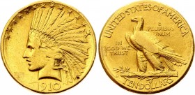 United States 10 Dollars 1910 S
KM# 130; Indian Head - Eagle. Gold (.900), 16.7g.