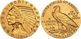 United States 5 Dollars 1911
KM# 129; Indian Head - Eagle. Gold (.900), 8.35g. XF.