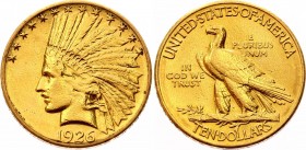 United States 10 Dollars 1926
KM# 130; Indian Head - Eagle. Gold (.900), 16.71g. XF.