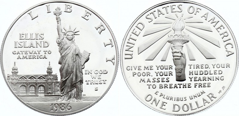 United States 1 Dollar 1986 S
KM# 214; Silver Proof; Statue of Liberty on Ellis...