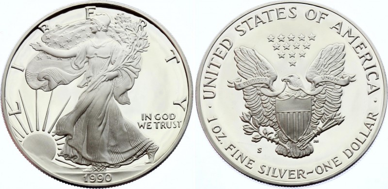 United States 1 Dollar 1990 S
KM# 273; Silver Proof; "American Silver Eagle"; B...