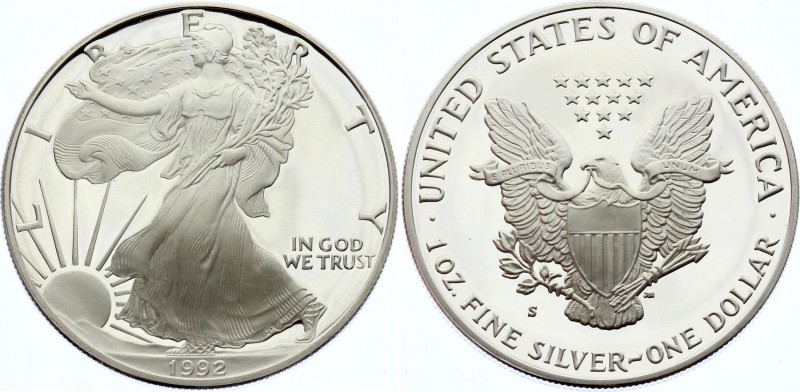 United States 1 Dollar 1992 S
KM# 273; Silver Proof; "American Silver Eagle"; B...