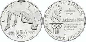 United States 1 Dollar 1996 P
KM# A272; Silver Proof; Atlanta Centennial Olympic Games - High Jump