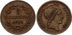 Venezuela 1/4 Centavo 1852
Y# 4; Copper, XF-AU. Rare coin.