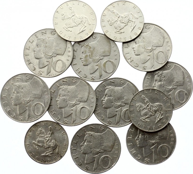 Austria Lot of 13 Coins 1957 - 1971
5 & 10 Schilling 1957 - 1971; Silver