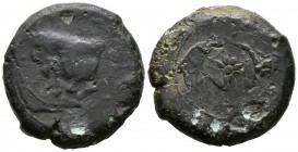 SICILIA, Agyrion. Litra. (Ae. 29,63g/29mm). 336-334 a.C. Acuñada sobre un dracma de Dionysios I. BC+. Muy rara.