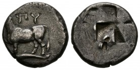 TRACIA, Bizantion. Dracma. (Ar. 5,15g/18mm). 387-340 a.C. (SNG BM Black Sea 9). MBC. Repasada.