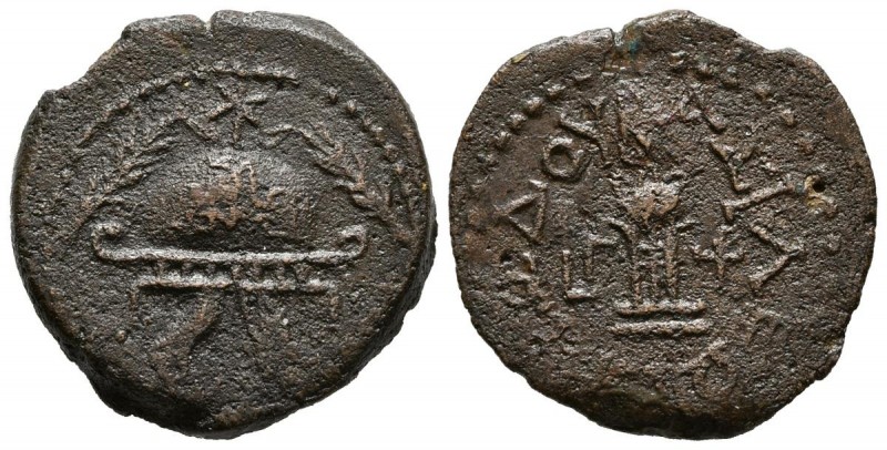 JUDAEA, Reinado de Herodes. 8 Prutot. (Ae. 7,52g/23mm). Año 3 (38-37 a.C.) Samar...