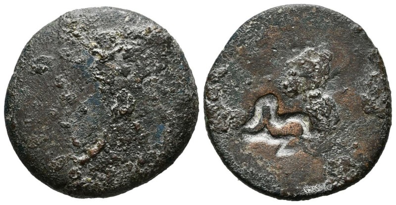 GADES (Cádiz). As. (Ae. 7,92g/18mm). 100-20 a.C. Resello en reverso. MC. (Resell...