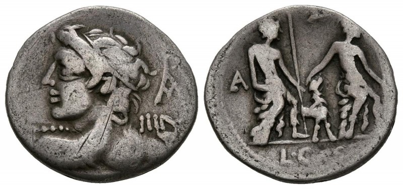 GENS CAESIA. Denario. (Ar. 3,45g/20mm). 112-111 a.C. Sur de Italia. (Crawford 29...