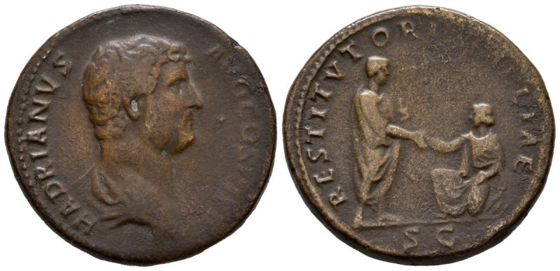 ADRIANO. Sestercio. (Ae. 24,49g/33mm). Roma. 134-138 d.C. (RIC 950). BC+. Rara.