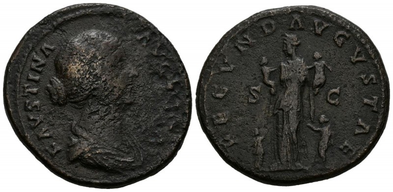 FAUSTINA II. Sestercio. (Ae. 20,80g/33mm). 160-161 d.C. Roma. (RIC 1635). MBC. E...