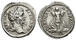SEPTIMIO SEVERO. Denario. (Ar. 3,31g/18mm). 201 d.C. Roma. (RIC 176). MBC+. Hoja en reverso.