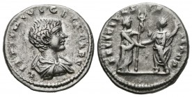 GETA. Denario. (Ar. 3,51g/19mm). 198 d.C. Laodicea ad Mare. (RIC 94). MBC+. Escaso ejemplar.