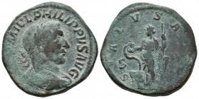 FILIPO I. Sestercio. (Ae. 22,84g/31mm). Roma. 244 d.C. (RIC 187a). MBC.