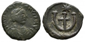 JUSTINIANO I. Pentanummium. (Ae. 2,08g/15mm). 551-560 d.C. Antioquía. (Seaby 244). MBC-.