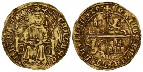 ENRIQUE IV (1454-1474). Enrique de la silla. (Au. 4,54g/26mm). Madrid. (FAB-650.1). En anverso rey entronizado dentro de gráfila circular. En reveso, ...