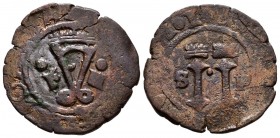 JUANA y CARLOS (1504-1555). 4 Maravedís. (Ae. 4,88g/25mm). S/D. Santo Domingo. (Cal-2019-33). BC.