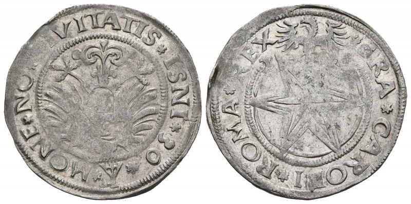 CARLOS I (1516-1556). Batzen (Ar. 3,45g/27mm). 1530. Isny. (W.Schulten 1383). Fe...