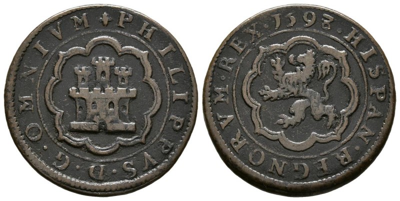 FELIPE II (1556-1598). 4 Maravedís. (Ae. 5,56g/27mm). Segovia. 1598/7. (Cal-2019...