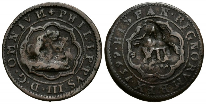 FELIPE III (1598-1621). 4 Maravedís. (Ae. 5,09g/28mm). 1599. Segovia C. (Cal-201...