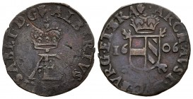 ALBERTO e ISABEL (1598-1621). 2 Dineros. (Ae. 2,24g/22mm). 1606. Amberes. (Vti. 39; Vanhoudt 599). MBC/MBC-.