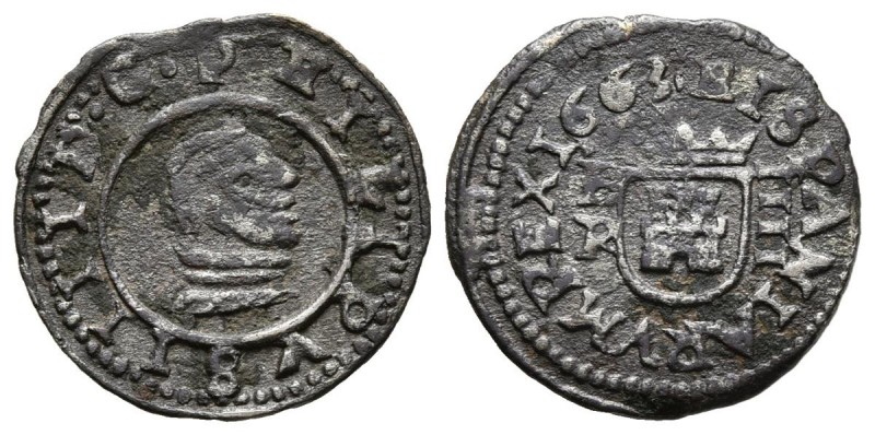 FELIPE IV (1621-1665). 4 Maravedís. (Ae. 1,01g/16mm). 1663. Burgos R. (Cal-2019-...