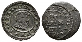 FELIPE IV (1621-1665). 4 Maravedís. (Ae. 1,09g/15mm). 1661. Madrid Y. (Cal-2019-225). Busto rectificado sobre otro busto invertido. MBC. Rara