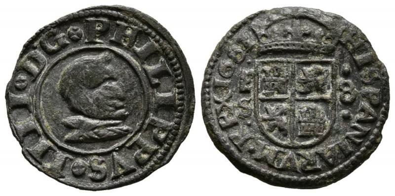 FELIPE IV (1621-1665). 8 Maravedís (Ve. 2.31g/20.2mm). 1661. Segovia. S. (Cal-20...