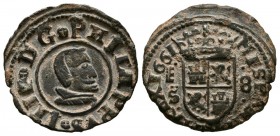 FELIPE IV (1621-1665). 8 Maravedís. (Ae. 1,78g/21mm). 1661. Segovia S. (Cal-2019-393 var). Variante: Dos puntos entre acueducto y S. MBC+. Rara.