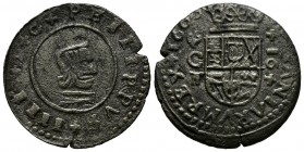 FELIPE IV (1621-1665). 16 Maravedís. (Ve. 4,32g/26mm). 1664. Córdoba T. Falsa de época, sin M bajo escudo. (J. S. pág 384). MBC-.